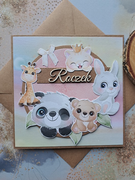 kartki scrapbooking Kartka na roczek dla dziewczynki (w kopercie)
