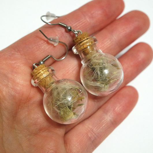 kolczyki szklane Kolczyki fiolki - dmuchawiec , okrągłe duże