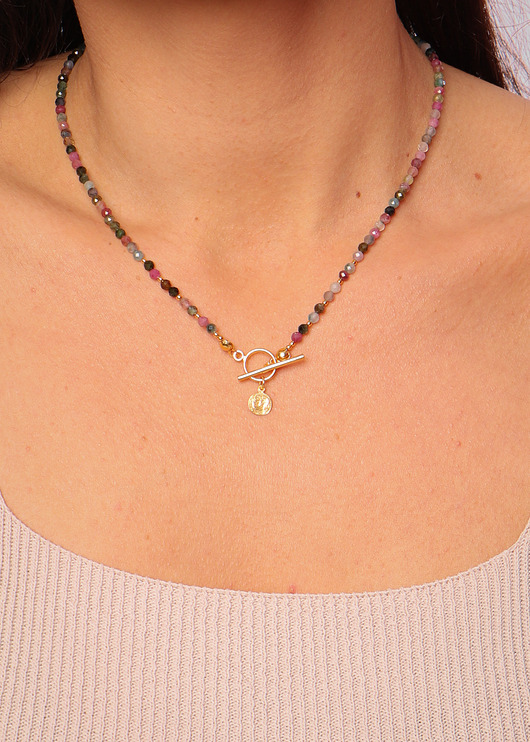 naszyjniki - inne Naszyjnik mix turmalinów toggle z zawieszką