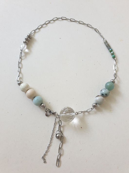 chokery Naszyjnik FANABERIA łańcuchy, kulki kryształ górski, turkusy