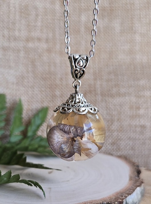 wisiory Srebrny wisiorek prawdziwe kwiaty hortensja żywica duża zawieszka