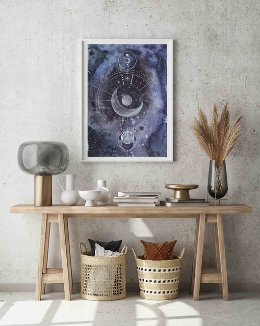 plakaty Plakat Wydruk Sacred Geometry Księżyc Słońce Oko