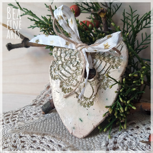 dodatki - różne Ceramiczne serce z koronką - zawieszka, dekoracja