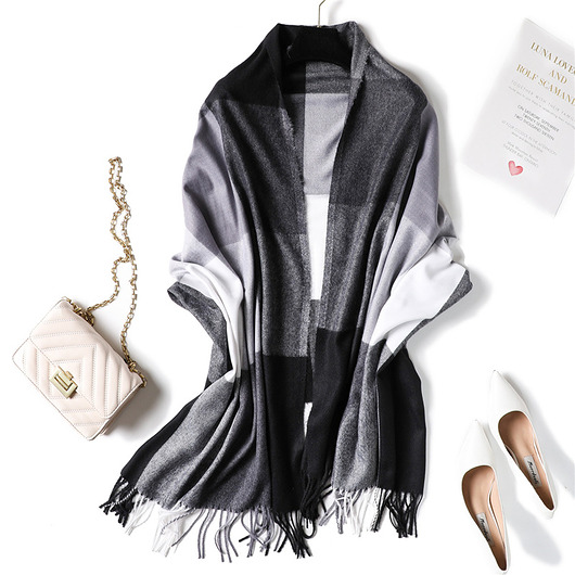 szale damskie Szalik Damski kaszmirowy czarny szary biały  szal CIEPŁY KLASYK KOLORY AS