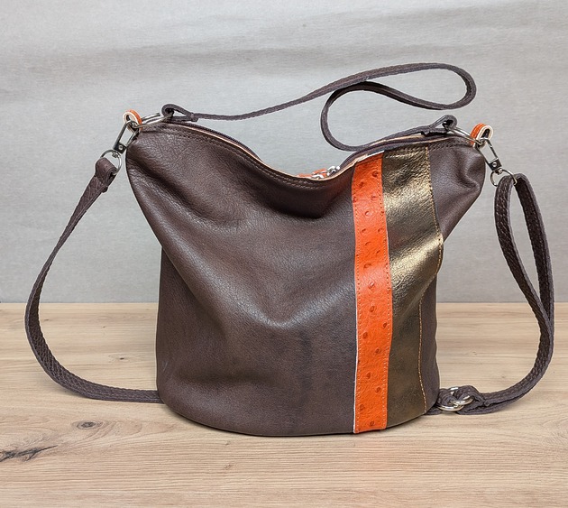 torby na ramię Bucket bag brązowa z pomarańczem