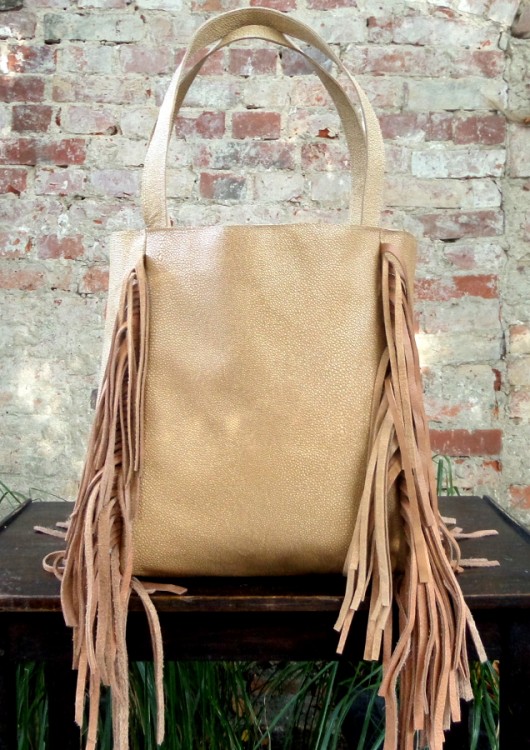 Boho bag beżowa torba z frędzlami Łagoda