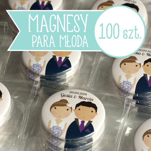 100 szt. magnesy ślubne Młoda Para 37 mm inkipinki
