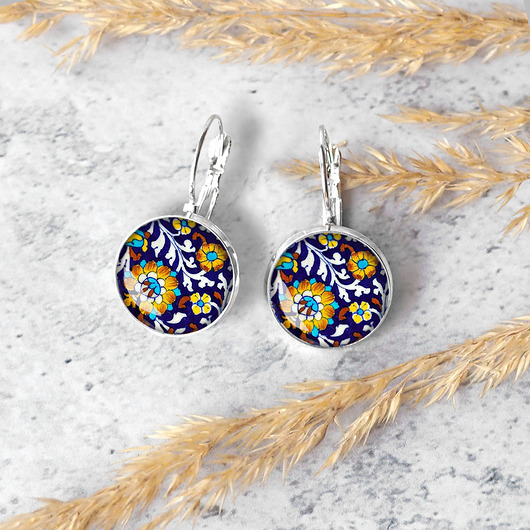 kolczyki szklane KOLCZYKI KRUKI, zapinane na biglu