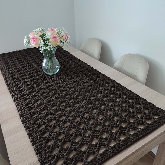 obrusy i serwetki Bieżnik prostokątny szydełkowy ze sznurka 58cmx138cm