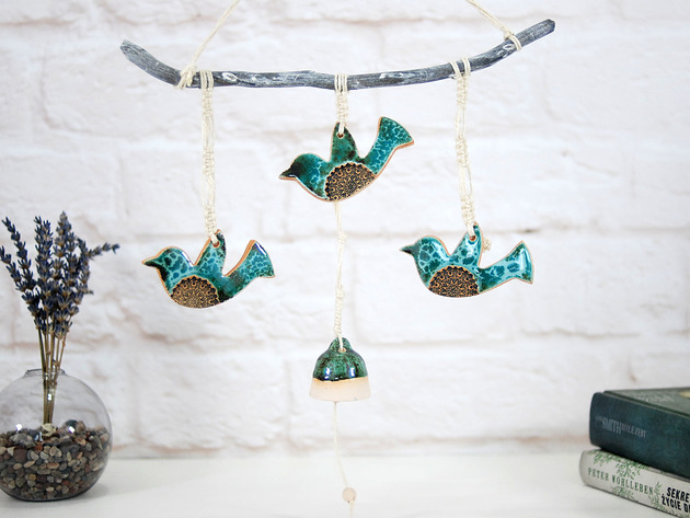 Ceramiczne dekoracja ścienna - ptaki boho 10FingersArt