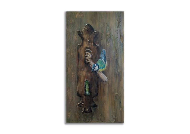 obrazy Obraz olejny ręcznie malowany 31x60 "Sikorka" las