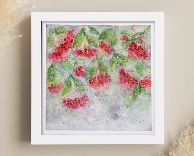 obrazy Oryginalna akwarela. Jarzębina 23x23cm