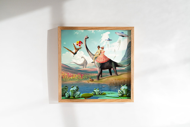 plakaty Surrealistyczny Plakat "DinoLove" Kolaż 30x30cm