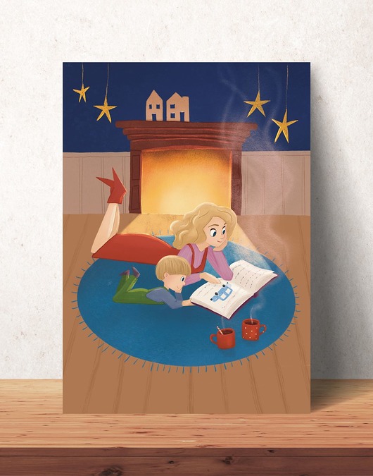 obrazy i plakaty do pokoju dziecięcego "Wieczór pełen opowieści" Ilustracja Plakat do pokoju dziecka