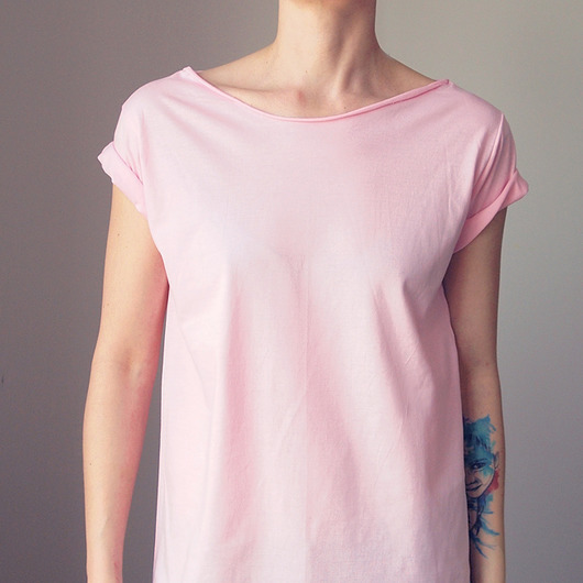 t-shirt damskie Jasnoróżowy Oversize Bez Nadruku