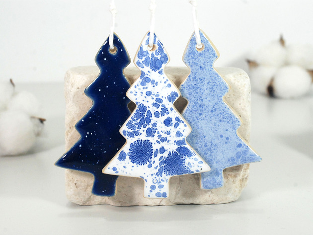 ozdoby choinkowe Ceramiczne choinki - komplet ozdób choinkowy