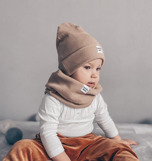czapki dziecięce Czapka beanie Prążek Beżowa