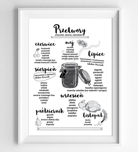 plakaty plakat KALENDARZ PRZETWORÓW styl skandynawski 