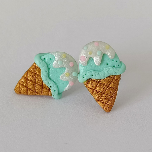 kolczyki z masy plastycznej Kolczyki Miętowe Lody w Rożku