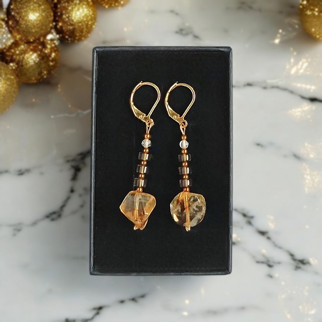 kolczyki z kamieniami Kolczyki DOBROBYT - cytryn, kwarc dymny, kryształ górski - zamknięte