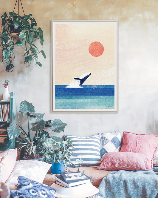 plakaty Plakat Wieloryb - zachód słońca nad oceanem