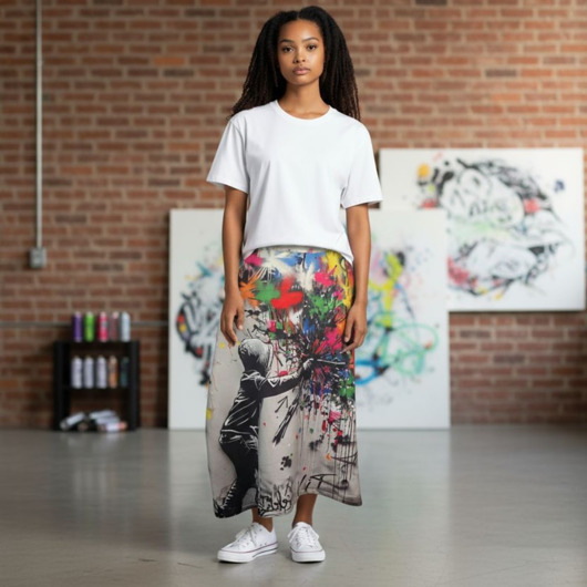 spódnice midi Spódnica midi Parampara w stylu street art a la Banksy, rozmiar L / 40