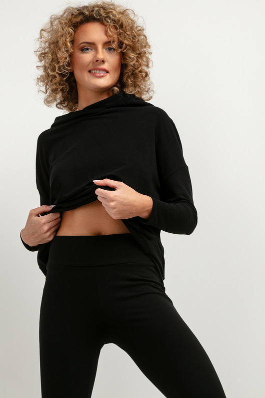 bluza z kapturem damska Szeroka bluza z kapturem T379, czarna