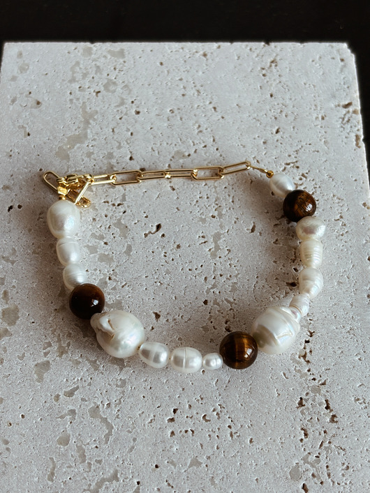 bransoletki - inne Bransoletka Perły naturalne i Tygrysie oko