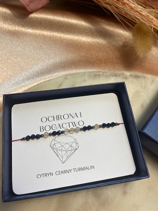 bransoletki na sznurku Bransoletka na nici, kamienie naturalne - Cytryn, czarny turmalin