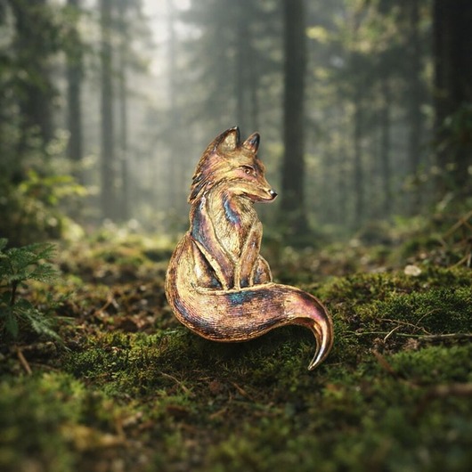 broszki Broszka srebrna z liskiem brązowym