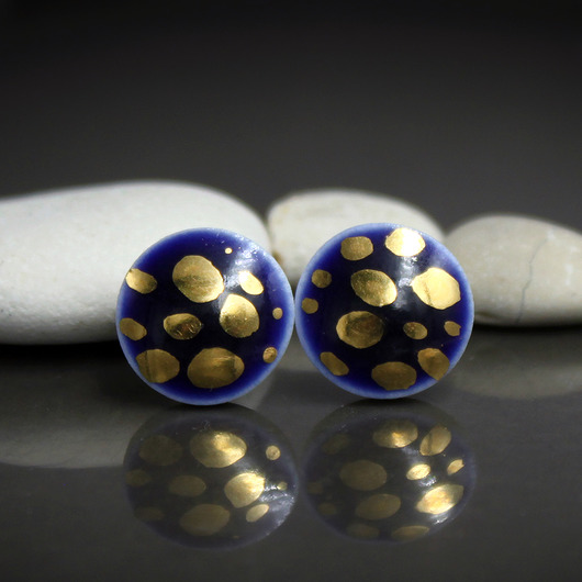 kolczyki ceramiczne PEBBLE Gold 14mm /stal chirurgiczna/