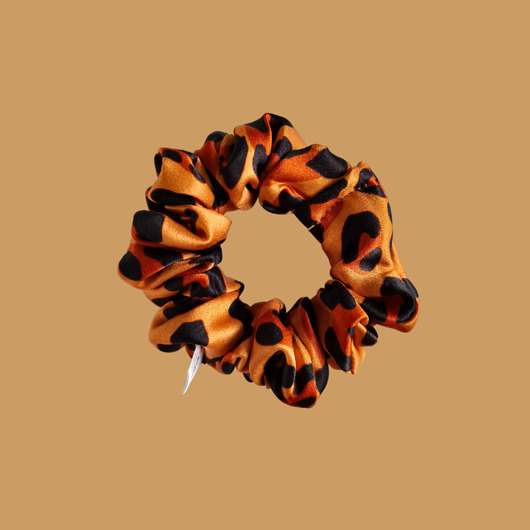 gumki do włosów Gumka jedwabna, scrunchie, brązowa panterka MINI