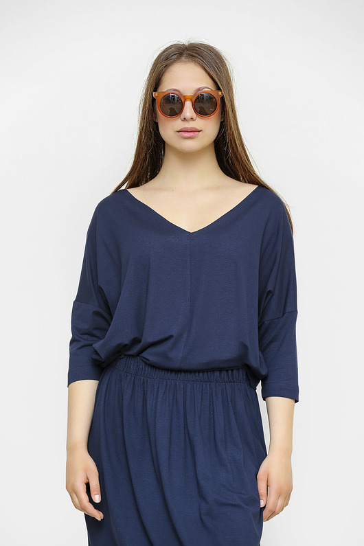 Granatowa bluzka Kamila z dzianiny V-neck Freeshion