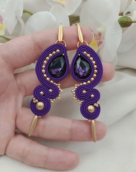 kolczyki soutache Długie kolczyki sutasz na wesele, fioletowe kolczyki