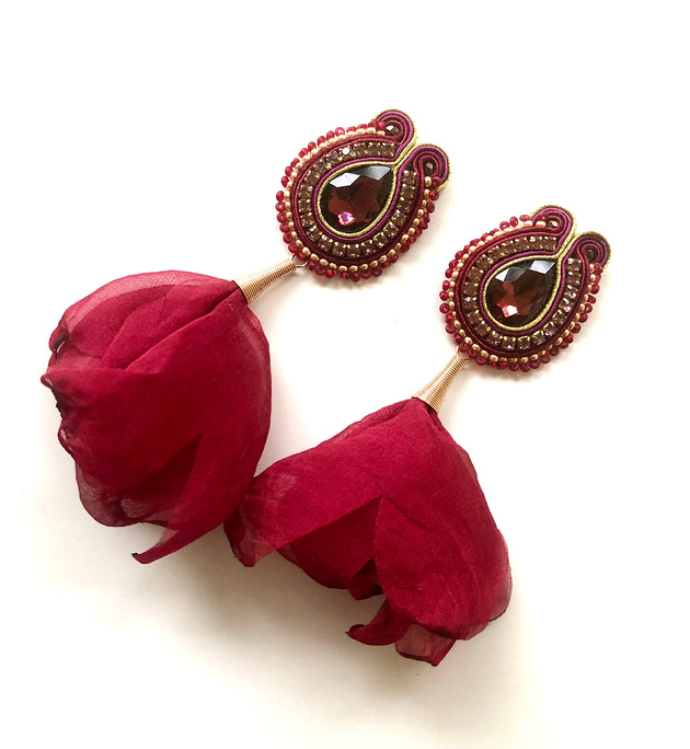 kolczyki soutache Sutaszowe kolczyki EVORA z kwiatami