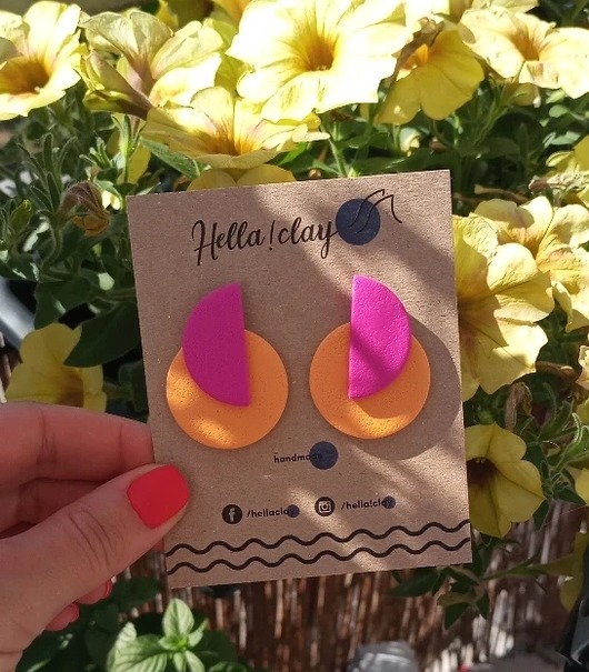 kolczyki z masy plastycznej Kolczyki Bubble malina-pomarańcz