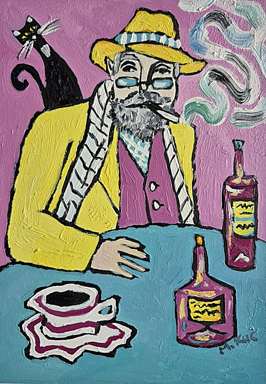 obrazy Obraz do salonu dla dziadka wieczór przy niebieskim stole