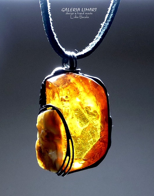 Bursztyn oprawiony wisiorek handmade PREZENT Galeria Limart