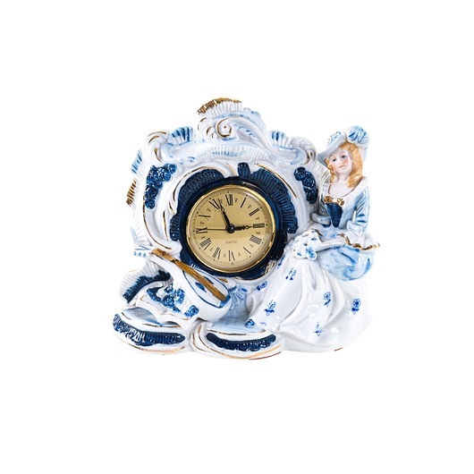 zegary Zegar stołowy w porcelanowej oprawie, stylizacja rokokowa, XX wiek