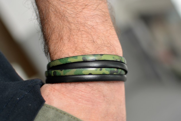 biżuteria męska Bransoletka SKÓRZANA MILITARY DUO  STEEL