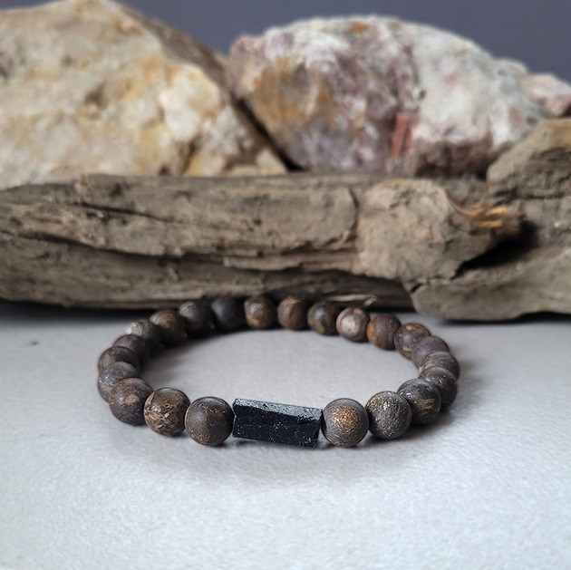 biżuteria męska Męska bransoleta z surowym Turmalinem