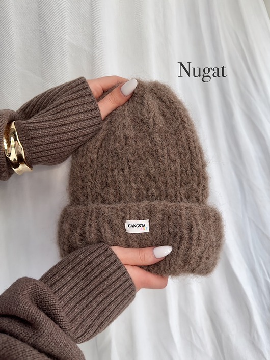 czapki damskie Puszysta czapka Cloud wełna merino alpaka *nugat*