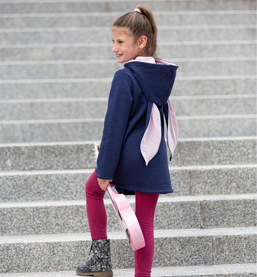bluzy dla dziewczynki Długa bluza z uszami na zamek kolor navy