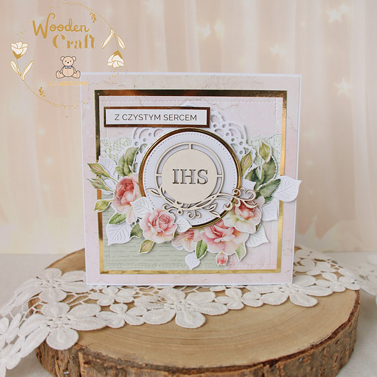 kartki na komunię Kartka komunijna do koperty, Pamiątka Komunii, prezent "RoseWine7" GOTOWA