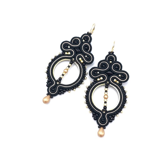 kolczyki soutache Kolczyki sutasz czarne lekkie wiszące eleganckie koła handmade Paloma