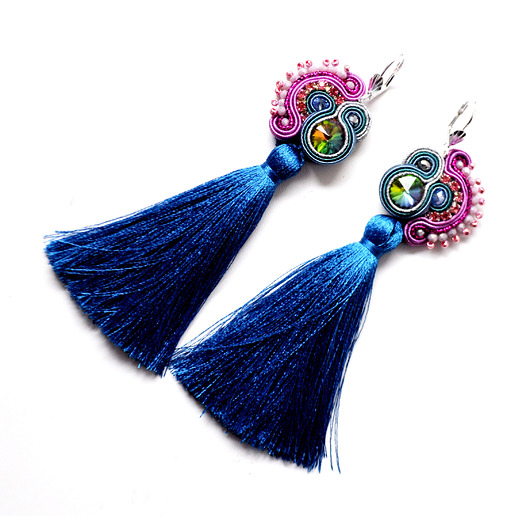 kolczyki soutache Sutaszowe kolczyki  VIOLET&BLUE z chwostami _ KOLEKCJA 2023