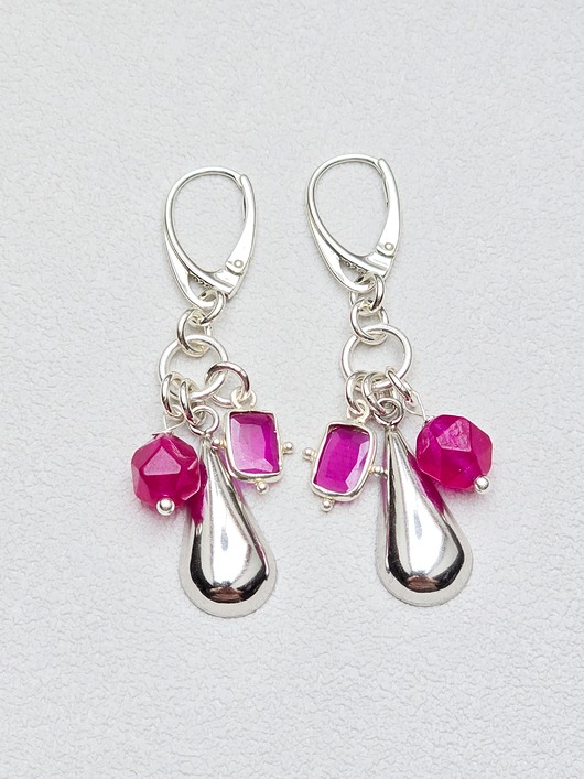 kolczyki srebrne Kolczyki Krople w Fuksji Srebro