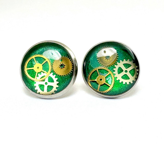 kolczyki srebrne Kolczyki Sztyfty - Okrągłe (zielone) - 10 MM