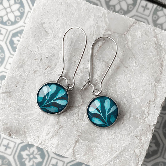 kolczyki szklane Turquoise Herbs  kolczyki długie dla nastolatki