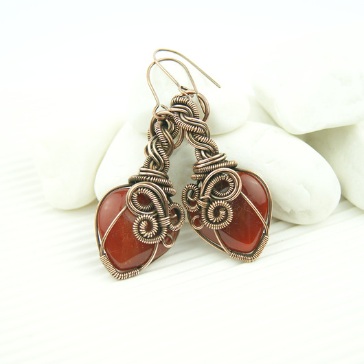 kolczyki wire wrapping Kolczyki z karneolem